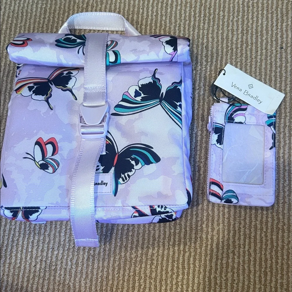 NWT Vera Bradley Lavender Butterfly lunch tote and card holder bundle set